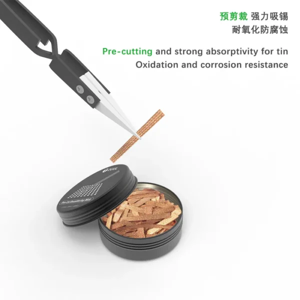 2UUL Pre-Cut Solder Wick Set – 100 x (2.0mm × 25mm) Strips with Anti-Static Ceramic Tweezers - Image 4