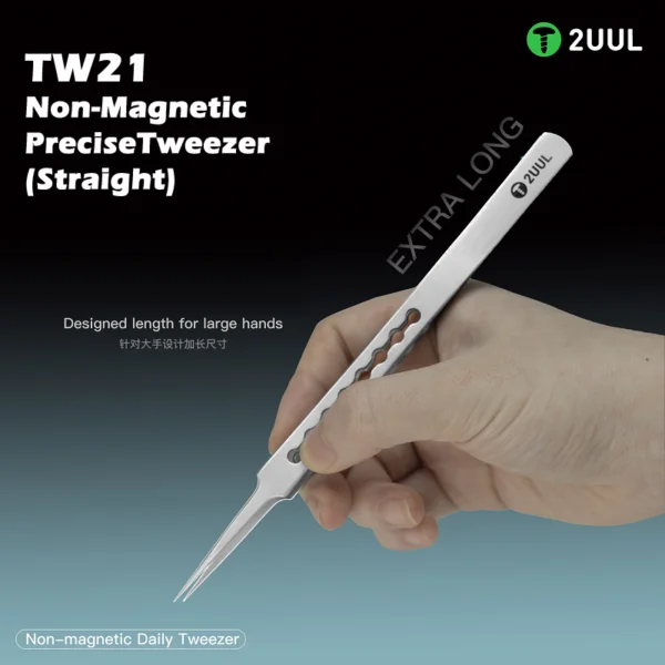 2UUL TW21 Precision Straight Tweezer – Non-Magnetic for Mobile PCB Work - Image 2