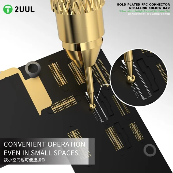 2UUL SC98 Gold-Tipped Reballing Bars with Ultra-Light Carbon Fiber Grip – FPC Connector Repair Kit - Image 3