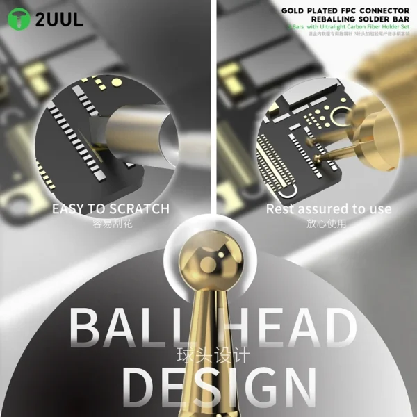 2UUL SC98 Gold-Tipped Reballing Bars with Ultra-Light Carbon Fiber Grip – FPC Connector Repair Kit - Image 5